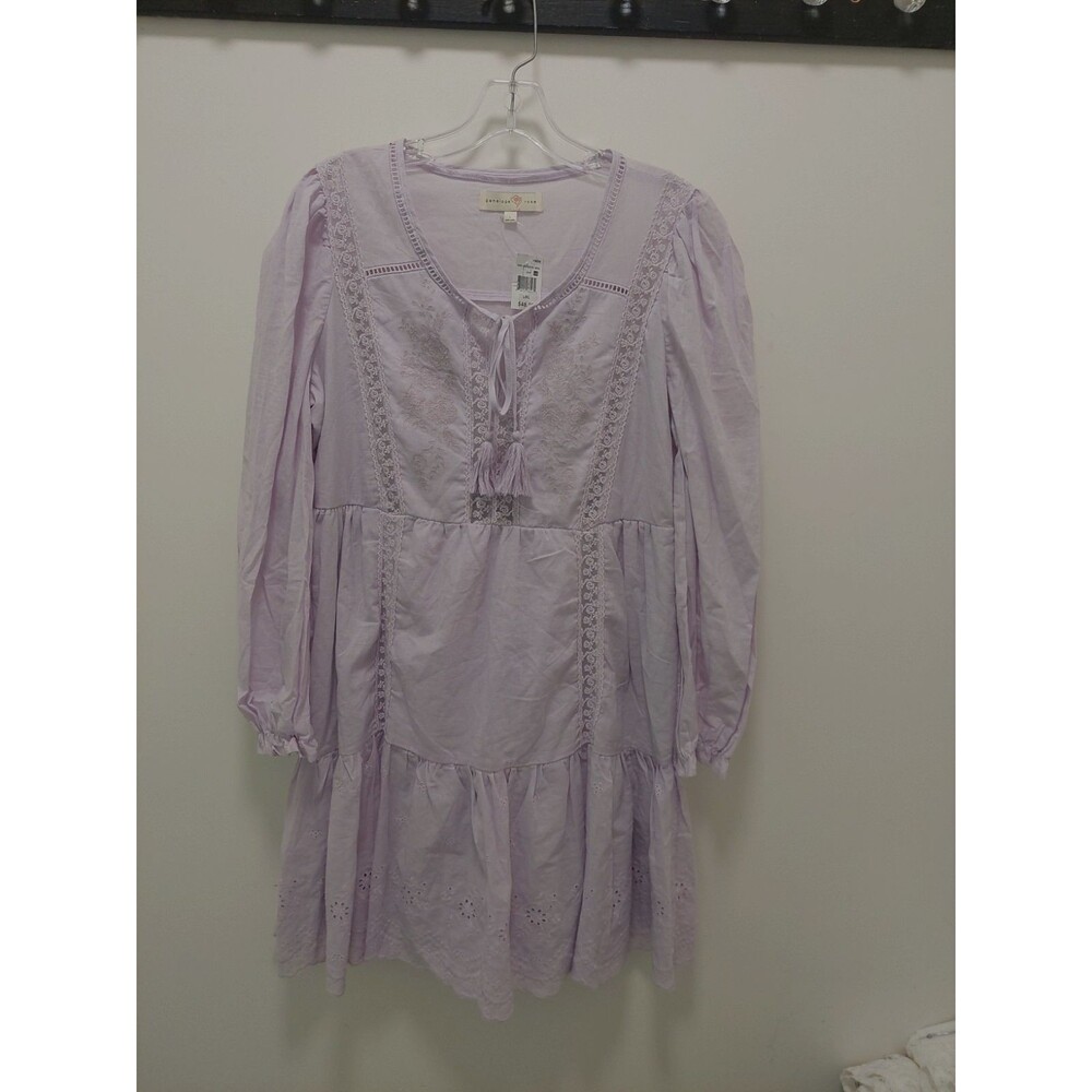 Penelope Rose Boho Dress Sz Large Lilac Tiered Eyelet Peasant Cottage Fairy